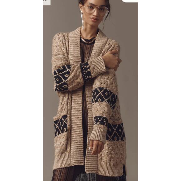 Anthropologie Pilcro Slouchy Open Front Oversized Cardigan Sweater Cable  L/XL - Picture 1 of 8
